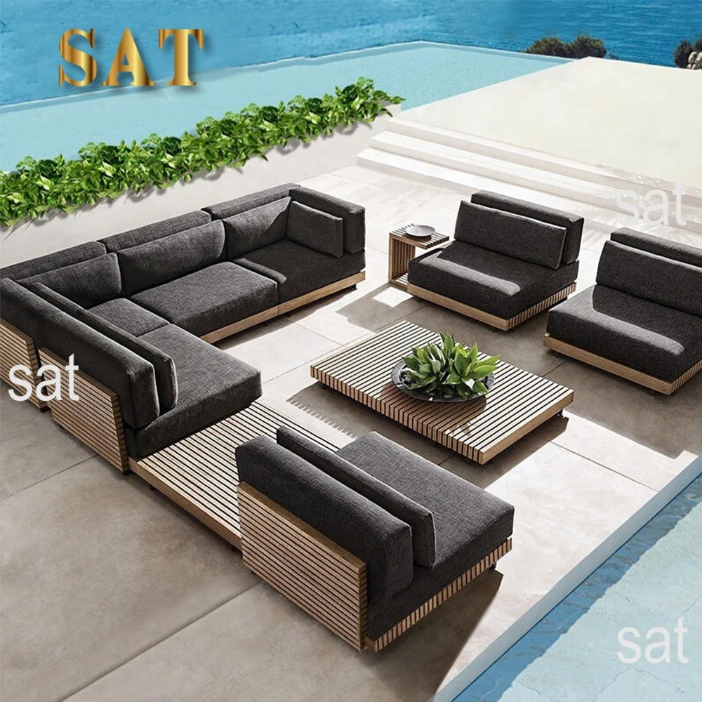 #Luxury Waterproof Modern Garden Furniture Set Rattan Rope Wicker Fire Pit Patio Couch Sectional Teak Wood