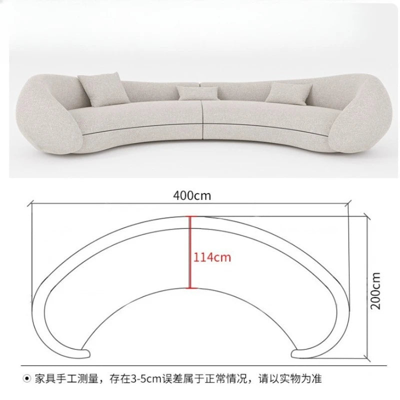 Retro old money wind curved design special-shaped large flat-layer fabric sofa lamb wool semi-circular moon sofa