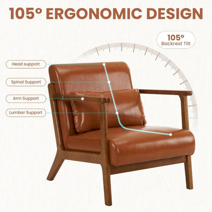 Modern Accent Chair with Ottoman, PU Leather Upholstered Armchair Living Room Chair for Bedroom, Balcony, Reception,Customized