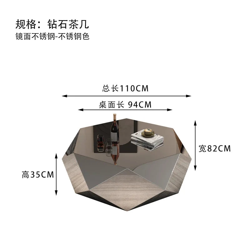 High End Living Room Home Designer Style, Light Luxury, Modern Minimalist, Irregular Stainless Steel Diamond Coffee Table