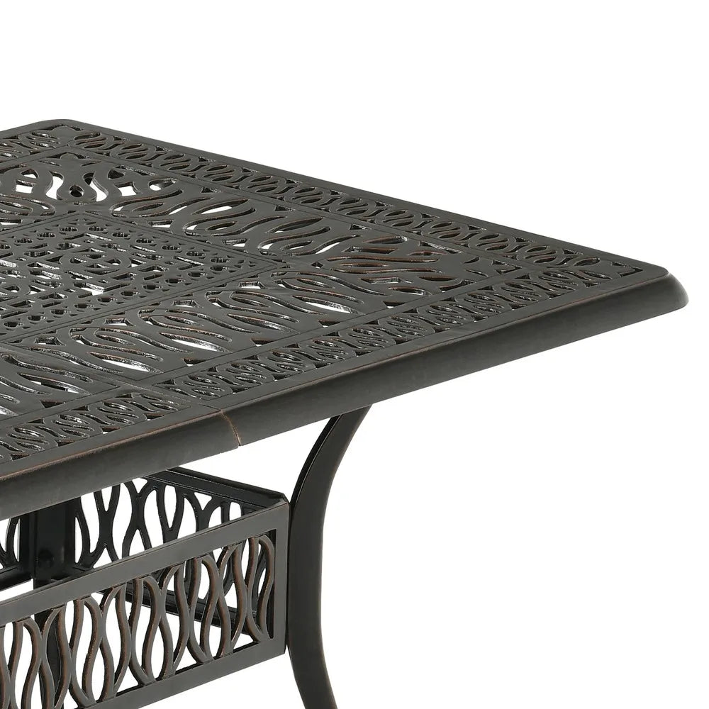 59'' Cast Aluminum Outdoor Patio Dining Table for 6-8 Person with Umbrella Hole