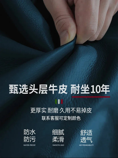 The first layer leather sofa high-grade villa solid wood high-end living room modern simple apartment blue Nordic style custom