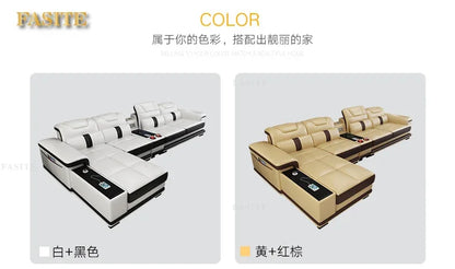Living Room Sofa Set Corner Sofa Speaker Real Genuine Cow Leather Sectional Sofas Nordic L Shape Bluetooth Headrest Functional