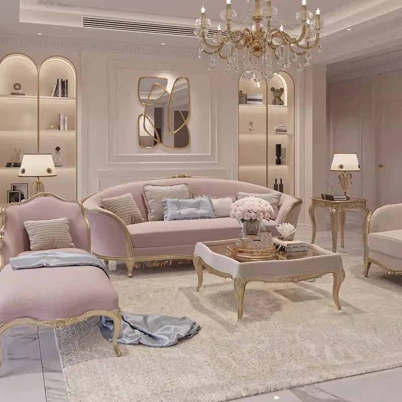 French light luxury court princess cream wind carved three-person sofa neoclassical American solid wood princess sofa combinatio