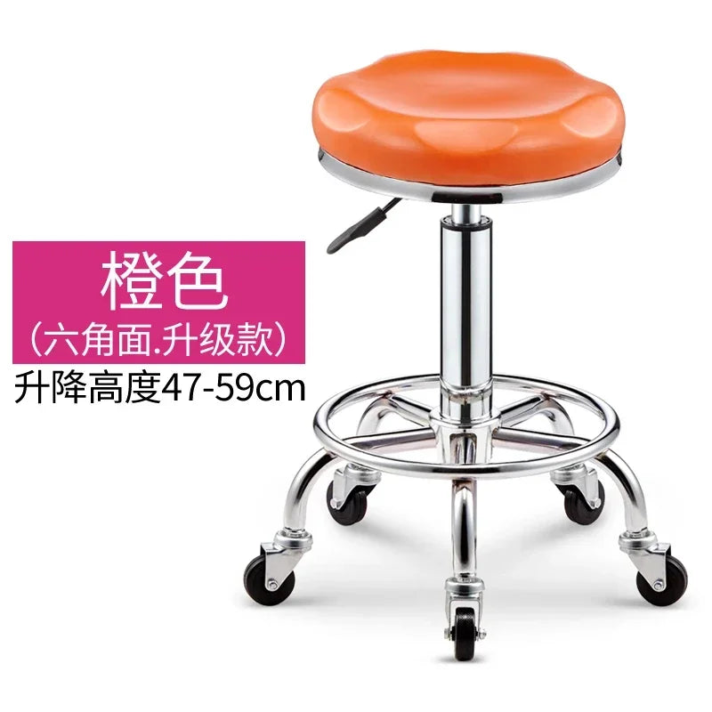 Black PU Leather Rolling Stool Round Swivel Stool with Wheels Height-Adjustable Seat for Salon Tattoo or Office Use