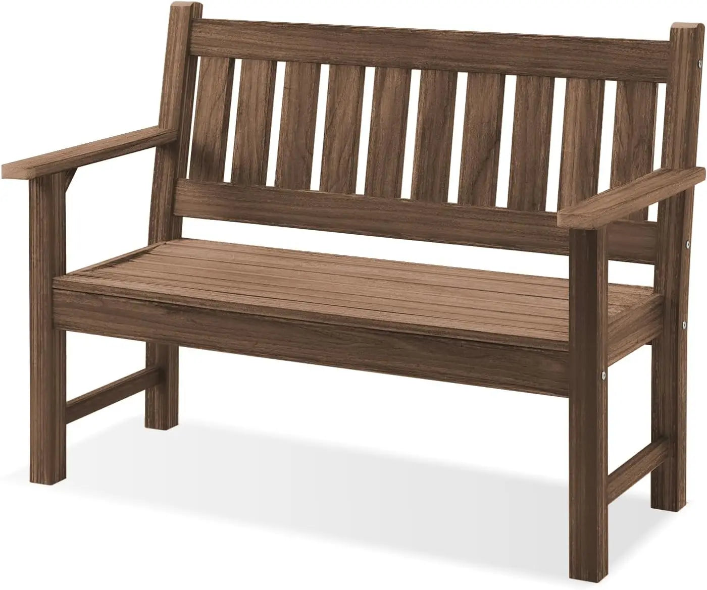 NEW-Outdoor Bench, 2-Person Garden Bench, Poly Lumber Patio Bench for Outdoors, Porch, and Park (Brown)