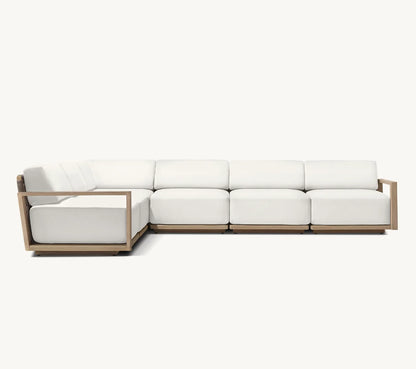 Modern Luxury All Weather Patio Garden Hotel Pool Sofa Set Outdoor Leisure Solid Wood Furniture Teak Modular Sofa L-Sectional