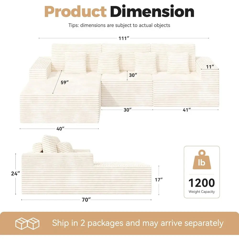 111" Modular L-Shaped Cloud Sectional Sofa with Deep Seats