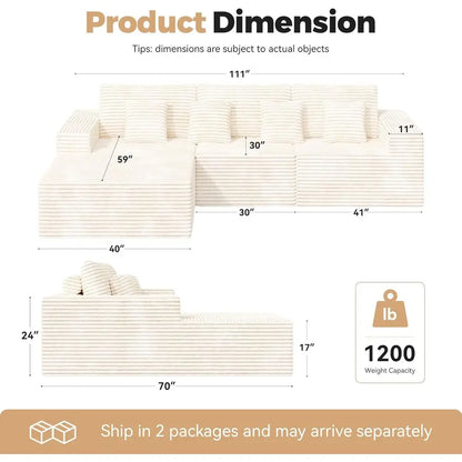 111" Modular L-Shaped Cloud Sectional Sofa with Deep Seats