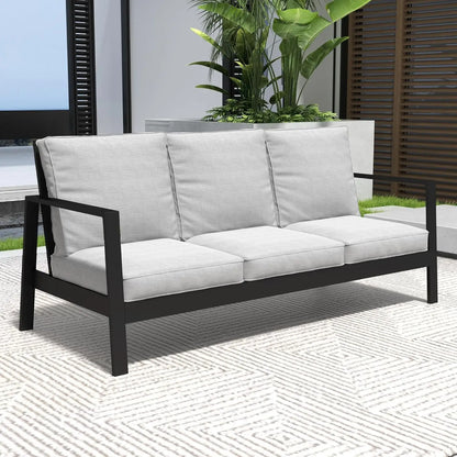 Aluminum Outdoor Patio Sofa, Water-Resistant Metal 3-Seat Outdoor Couch with 5 inch Thick Cushions, Outdoor, Customized