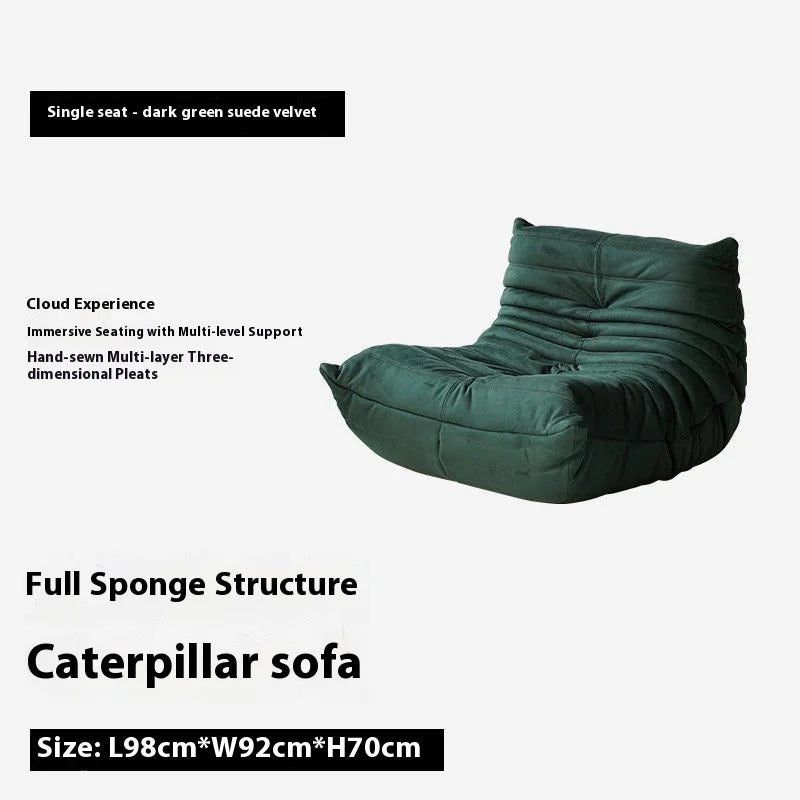 Caterpillar Floor Sofa Lazy Chair Single Seat High Density Foam Recliner Modern Lounge Couch for Bedroom Living Room Balcony