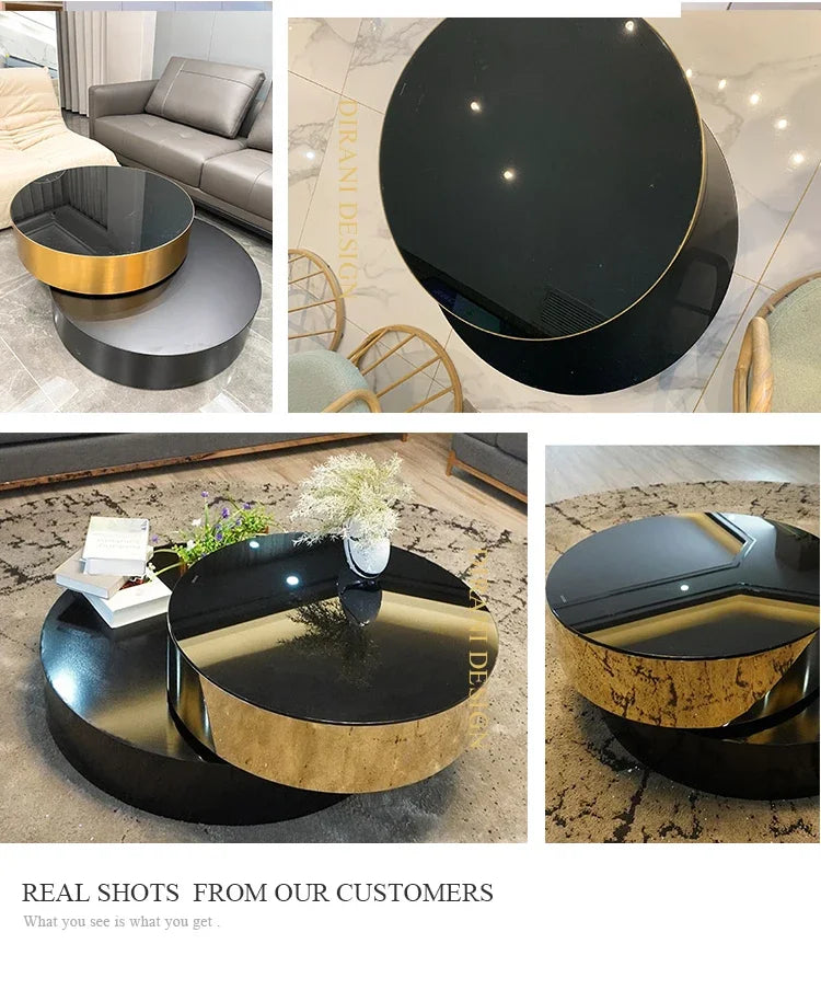 high end round coffee table double modern luxury stainless steel brass rotating black and gold coffee table