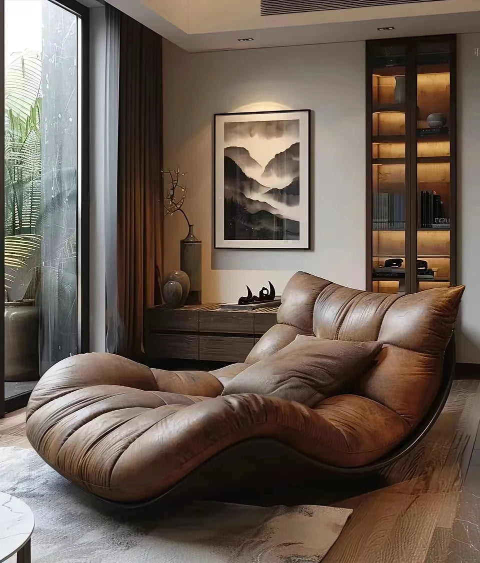 Modern Retro Single Reclining Chaise Lounge Sofa Home Furniture Use Bedroom Study Grand Flat Villa Casual Living Room