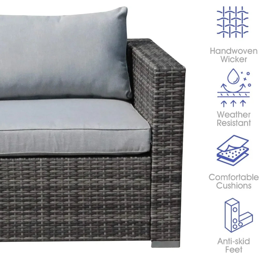 All Weather Grey PE Rattan Sectional Corner Sofa Set, Additional Extra Chairs for Outdoor Sec，Outdoor Wicker Loveseat 2 Pieces,