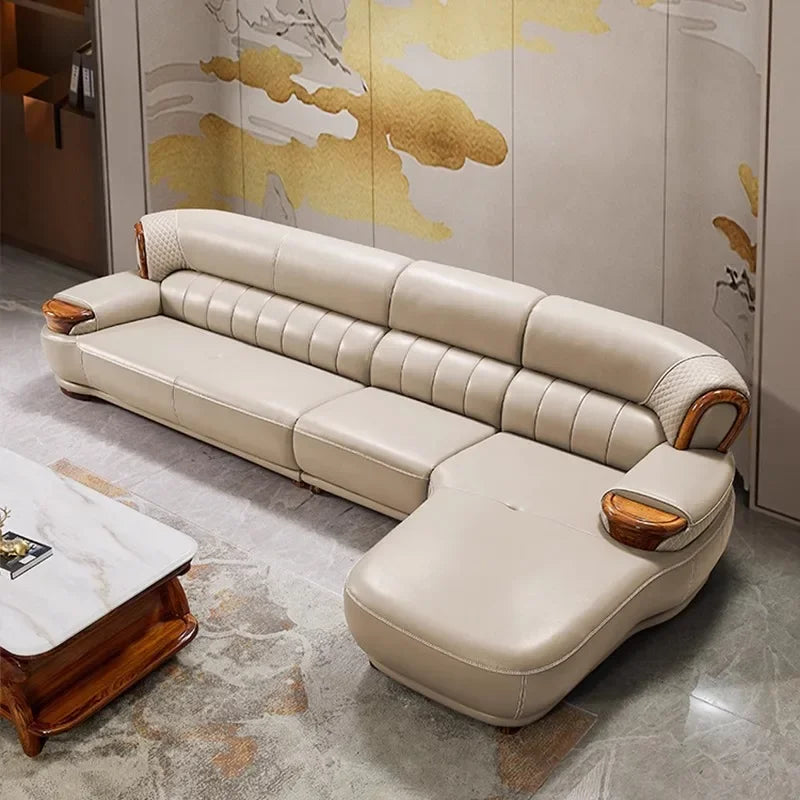 New Chinese ebony leather modern high-end living room home sofa furniture