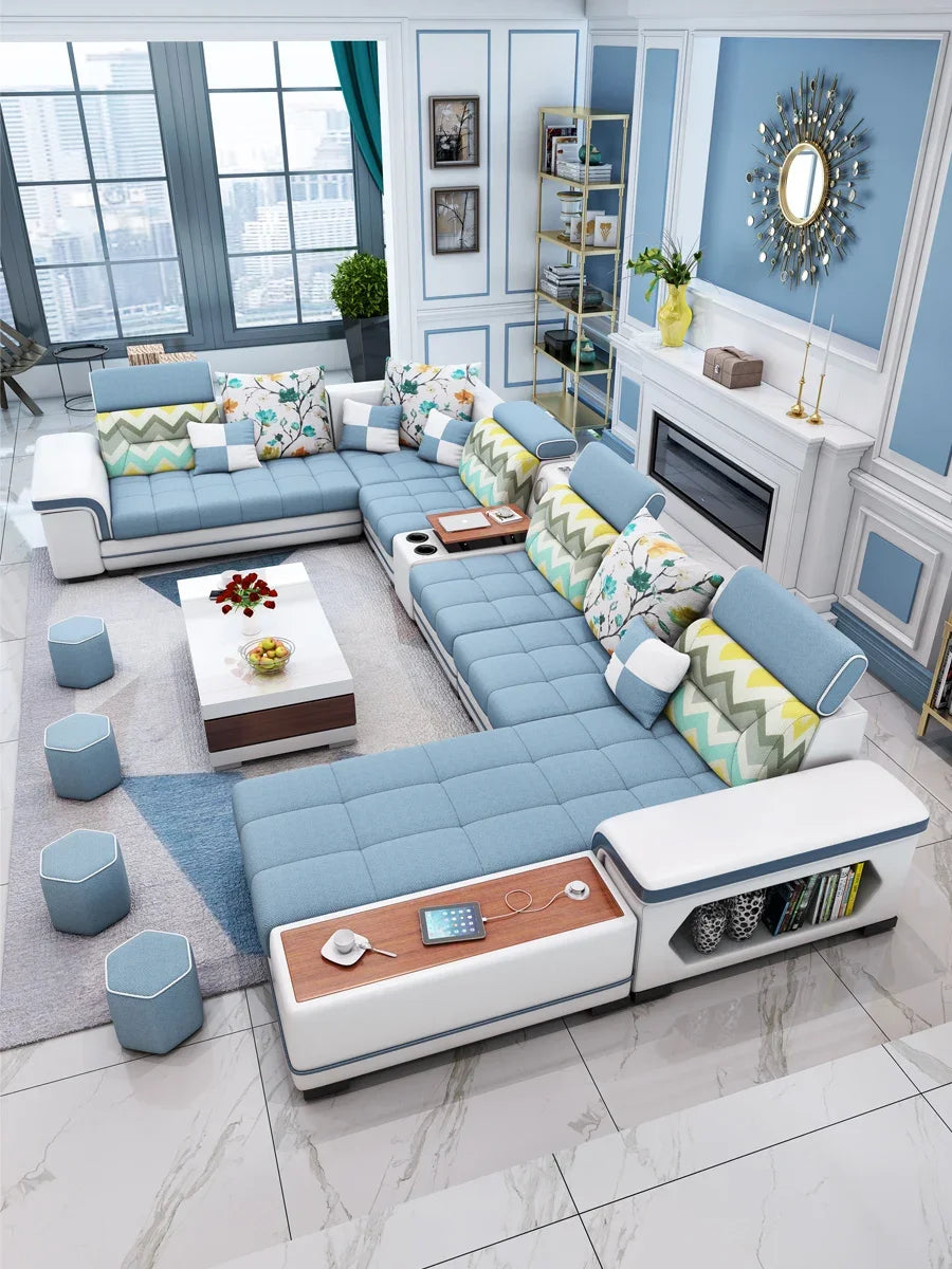 For living room minimalist modern large unit furniture set combination cotton and linen 2024 new technology fabric sofa