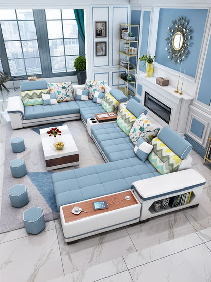 For living room minimalist modern large unit furniture set combination cotton and linen 2024 new technology fabric sofa