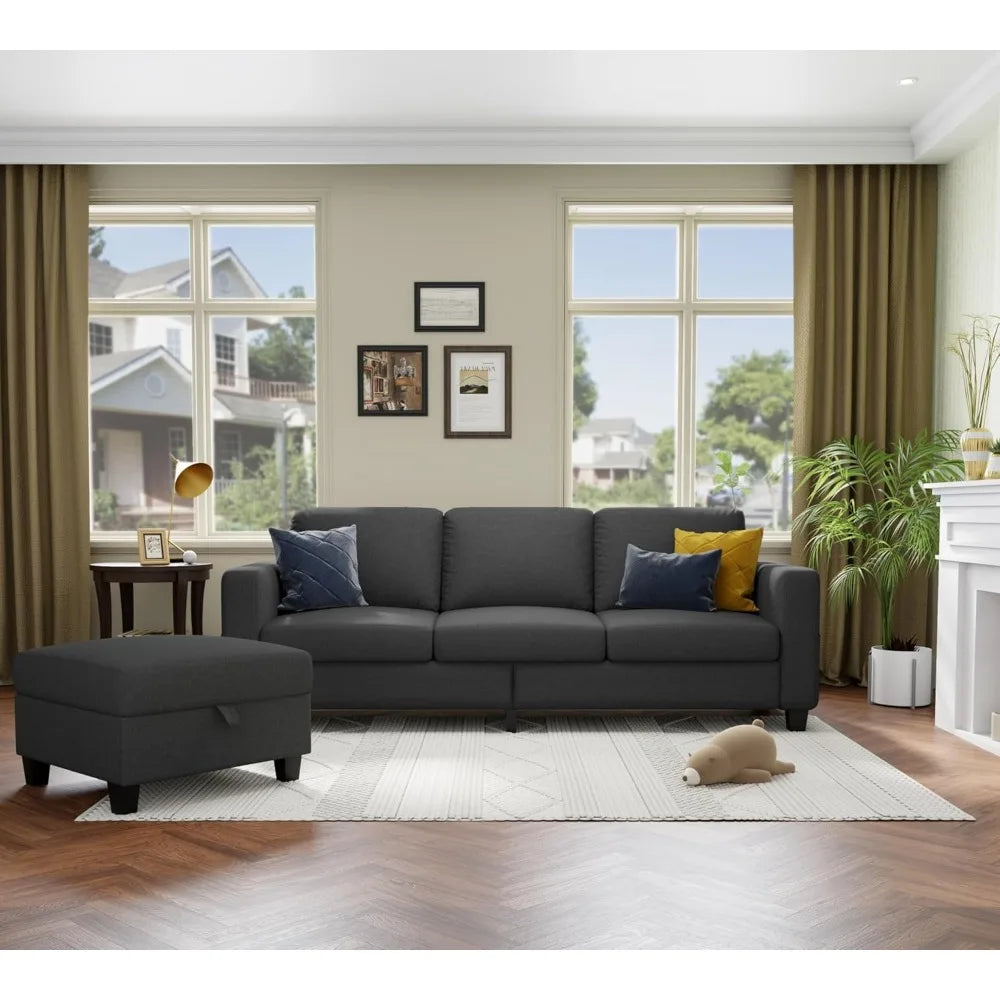 L Shaped Sectional Sofa Couch Pet Friendly Modular 3 Seater Convertible Sofas for Living Room Linen