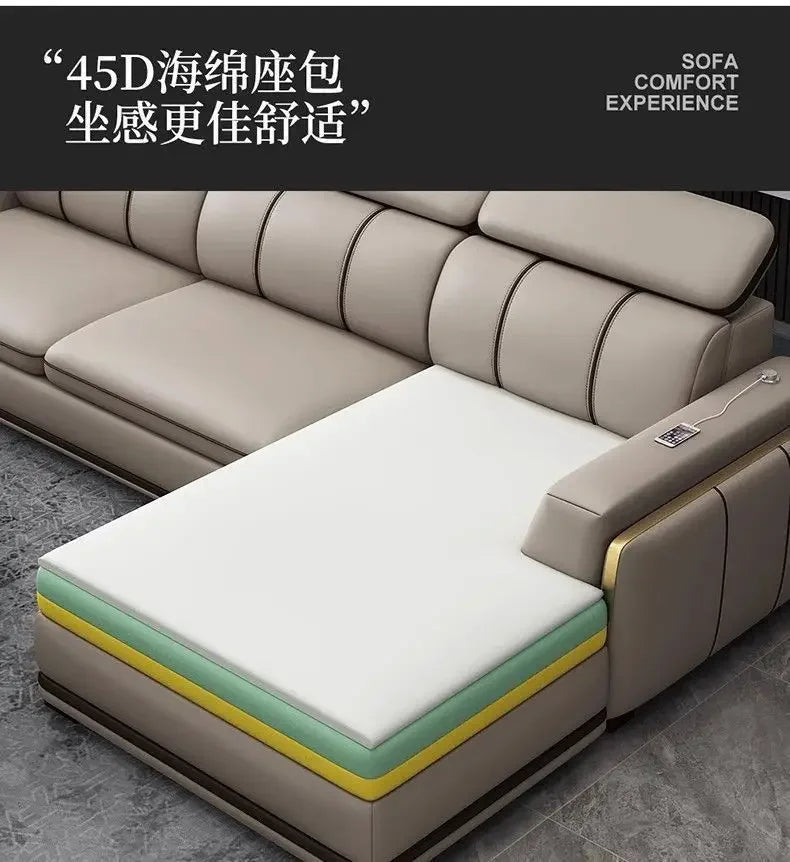 Light luxury first-layer cowhide leather sofa, living room size, straight row concubine combination household leather sofa