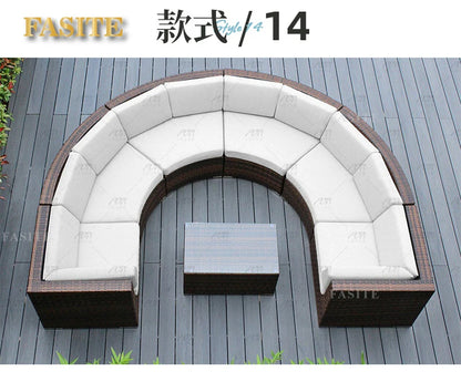 Sofa, courtyard, garden, leisure, outdoor living room, semi circular curved rattan chair, terrace, outdoor furniture combination