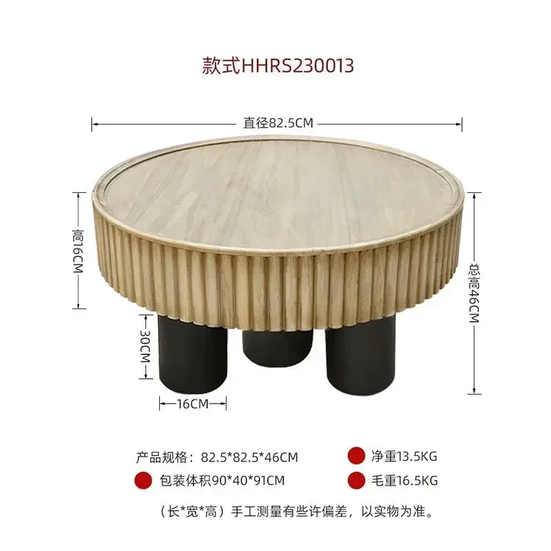 New arrivals pastoral style living room furniture rustic round wood carved coffee table with 3 legs