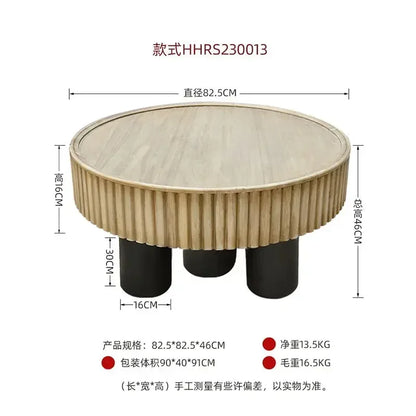 New arrivals pastoral style living room furniture rustic round wood carved coffee table with 3 legs