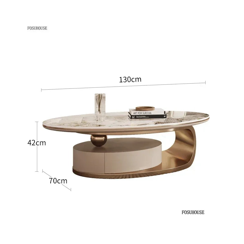 Nordic Light Luxury Designer Oval Coffee Table Rock Board Coffee Tables for Living Room Simple Storage Side Table Home Furniture