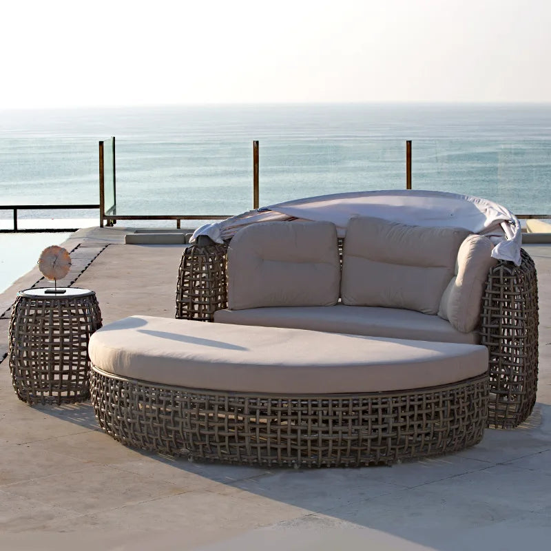 Outdoor Lounger Nordic Style Outdoor Rattan Sofa Bed Resort Pool Leisure Rattan Chair Beach Lounger