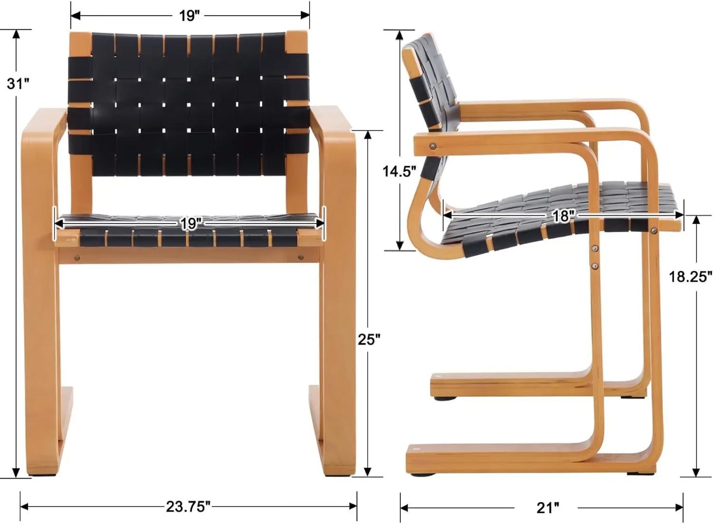 Dining Chair Black with Wooden Back Seat and Family Kitchen Cafe Restaurant Strap