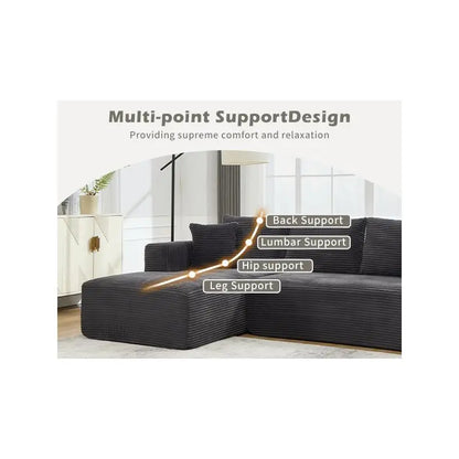 L-Shaped Modular Sectional Sofa Couch, 3-Seat Memory Foam Couch for Living Room, Oversized Chaise in Gray with Stripe (Left