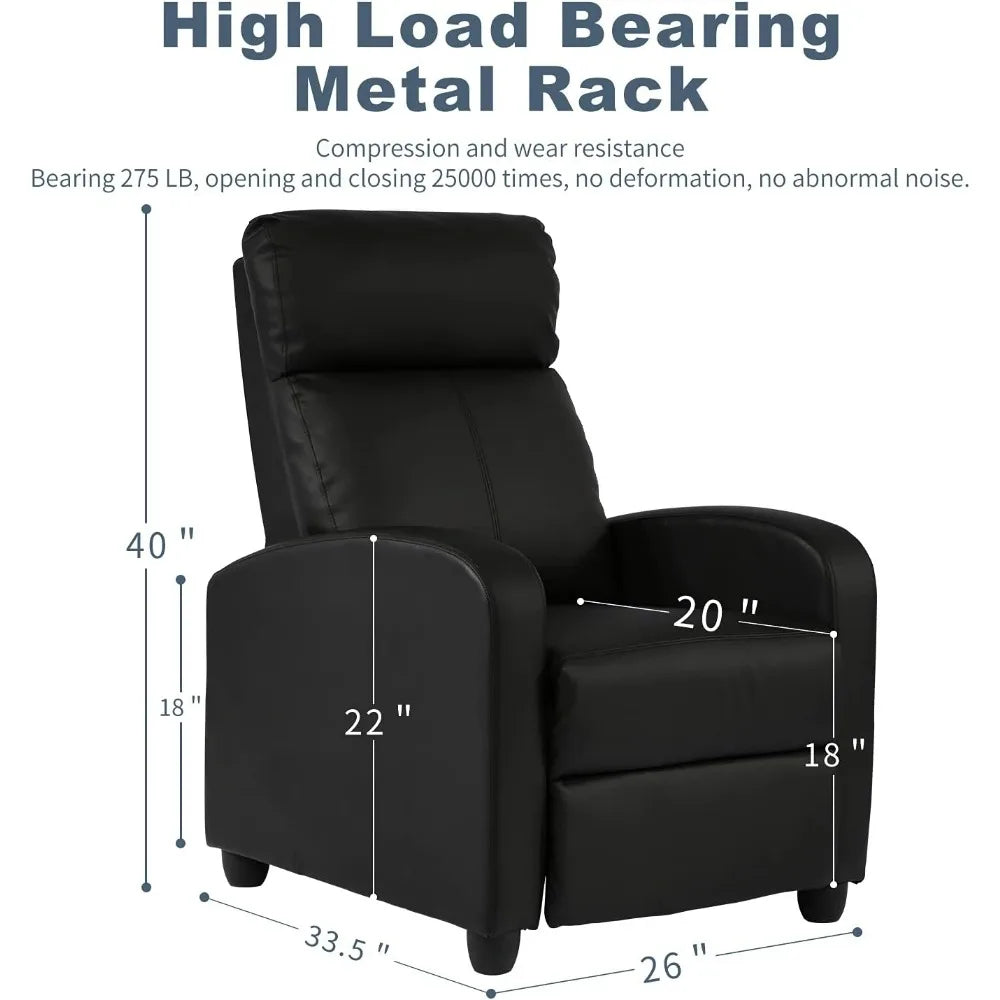 Massage Recliner Chair Padded Wide Seat Sofa Wingback Single Sofa with Footrest PU Leather for Living Room,Home Theater(Black)