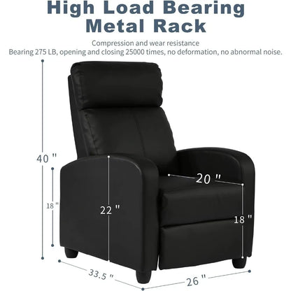 Massage Recliner Chair Padded Wide Seat Sofa Wingback Single Sofa with Footrest PU Leather for Living Room,Home Theater(Black)
