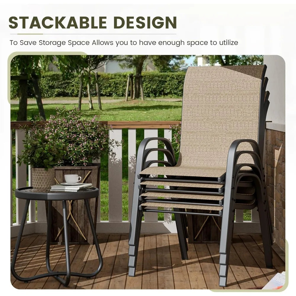 Patio Chairs Set of 4, Stackable Outdoor Dining Chairs with High Back, Breathable Textilene Fabric Outdoor Chair All Weather