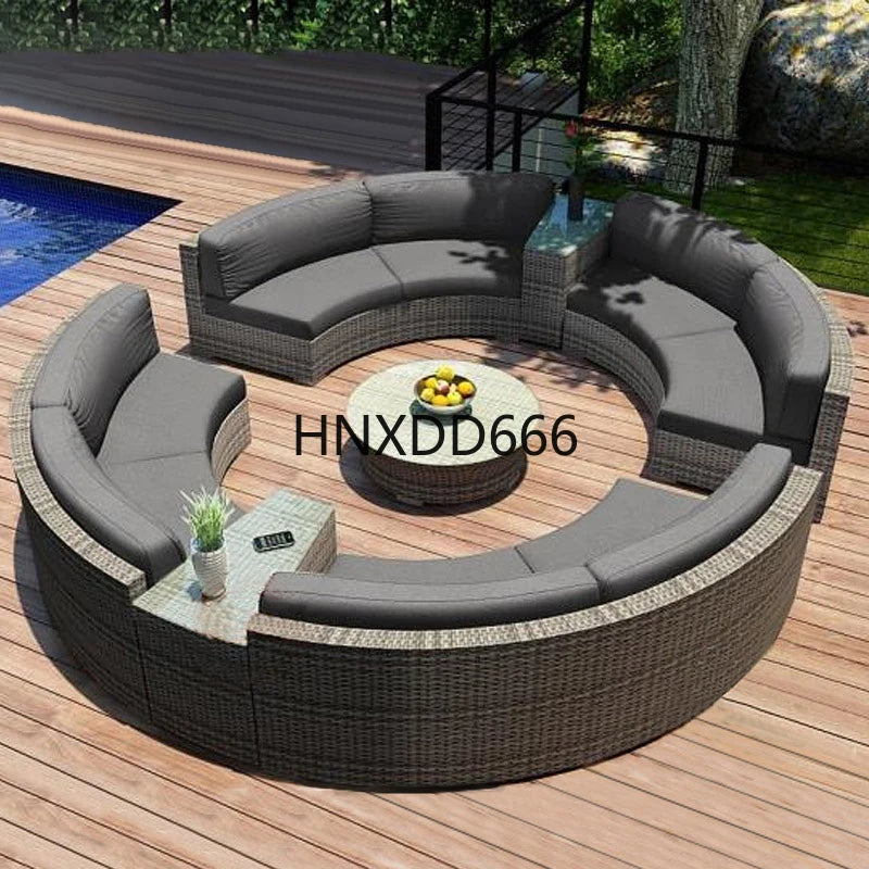 Outdoor round rattan sofa combination curved living room sofa