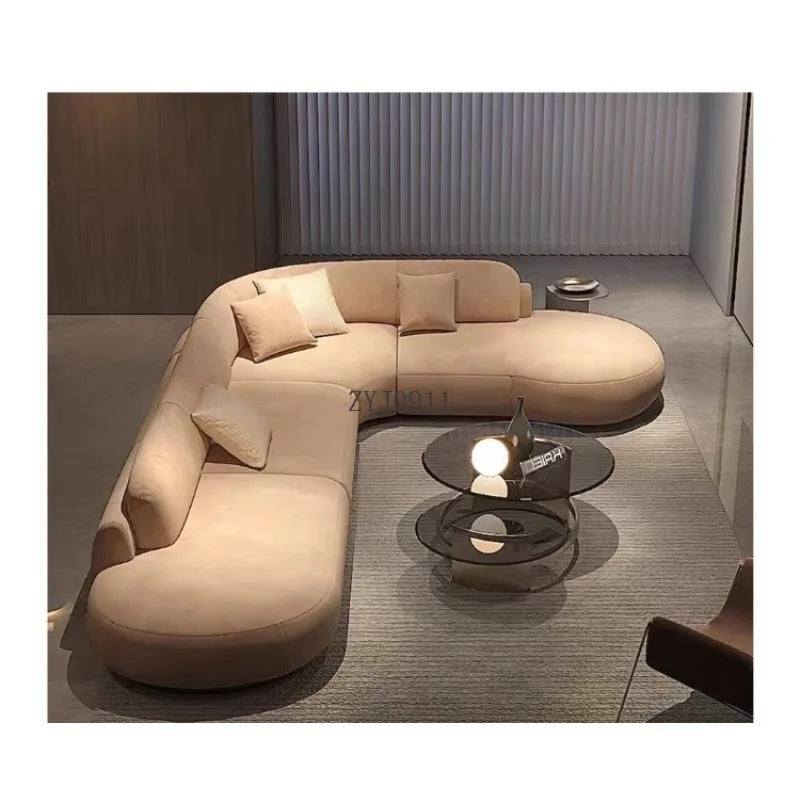Nordic simple fabric curved corner multi-person living room beauty salon hotel reception sofa