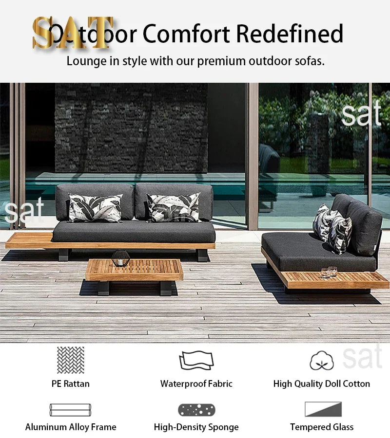 #2024 New Product Teak Table With Outdoor Sofa Set Leisure Villa Courtyard Garden Furniture