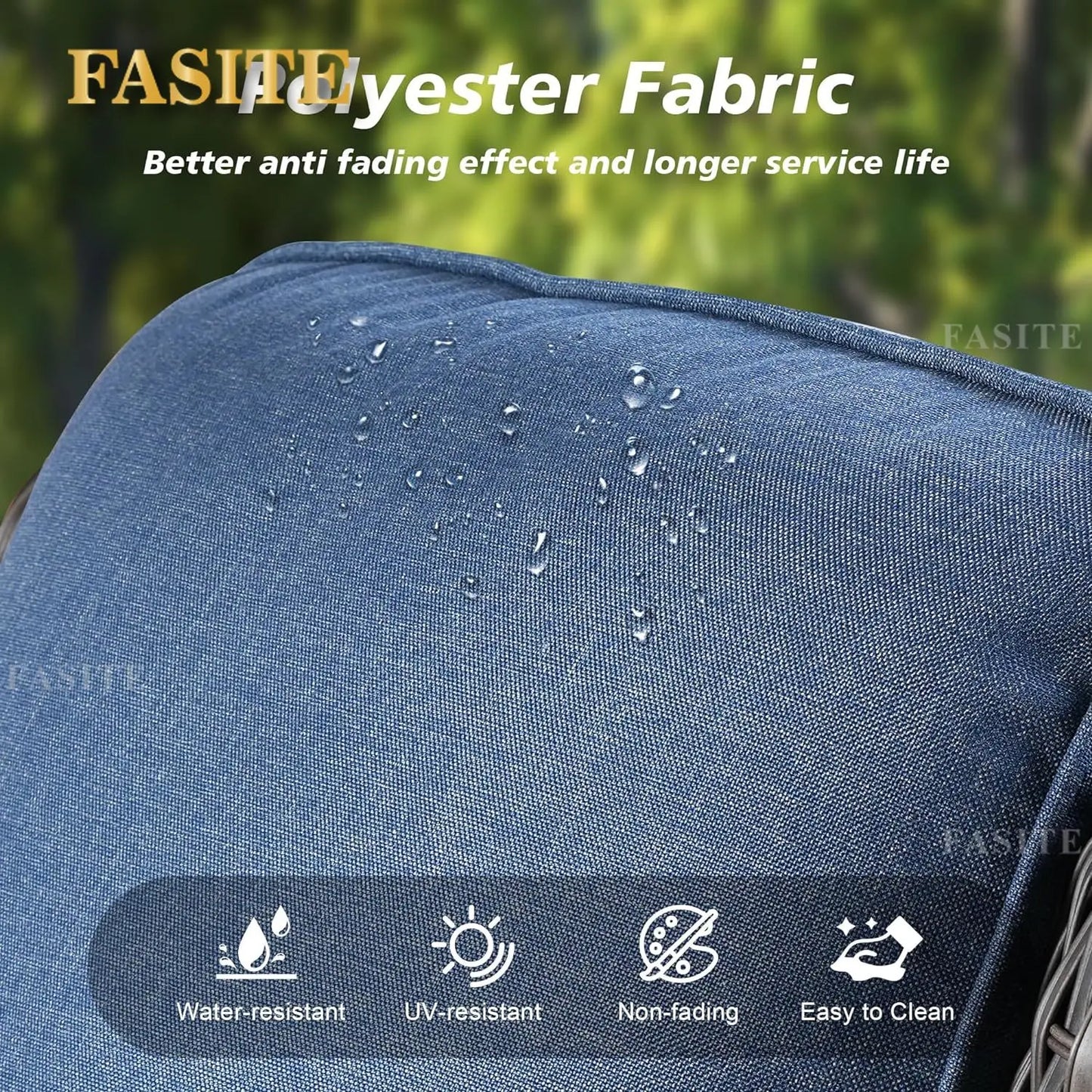 50,000 BTU Rectangular Propane Fire Pit Table 7-Piece High-Back Conversation Sofa and Matching Side Table,Grey Rattan Denim Blue