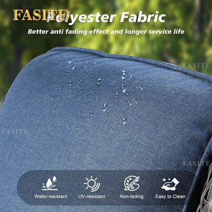 50,000 BTU Rectangular Propane Fire Pit Table 7-Piece High-Back Conversation Sofa and Matching Side Table,Grey Rattan Denim Blue