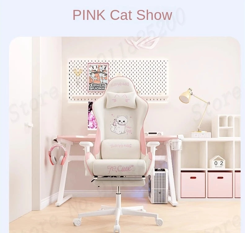 Pink Cute Gaming Chair Ergonomic Internet Celebrity Live Broadcast Computer Chair Home Office Lifting Rotating Reclining Seat