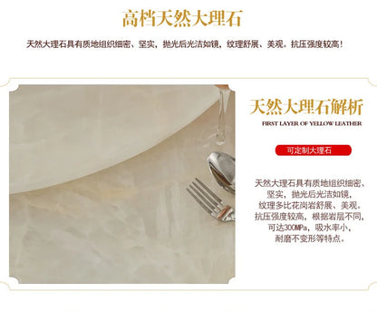 European white ice jade marble gold round dining table and chair combination European luxury solid wood dining table