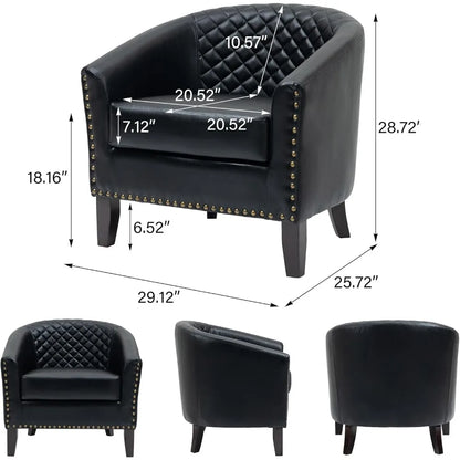 Upholstered Faux Leather Club Chair with Nailed Trim - Comfy Reading Armchair for Living Room and Bedroom Reception Area