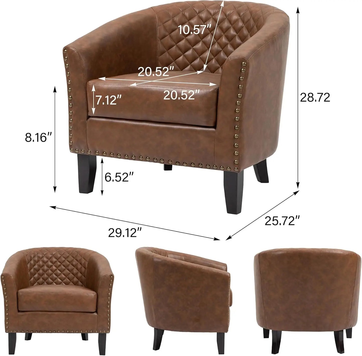 Upholstered Faux Leather Club Chair with Nailed Trim, Comfortable Reading Armchair for Living Room and Bedroom Reception