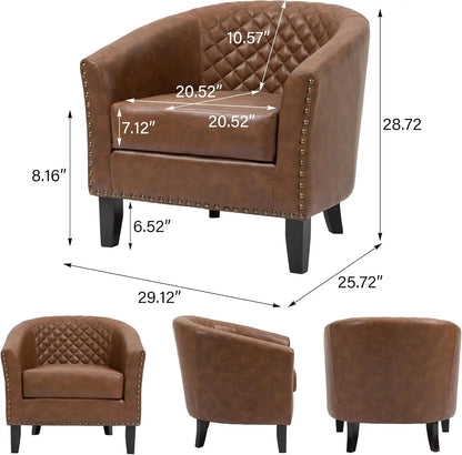 Upholstered Faux Leather Club Chair with Nailed Trim, Comfortable Reading Armchair for Living Room and Bedroom Reception