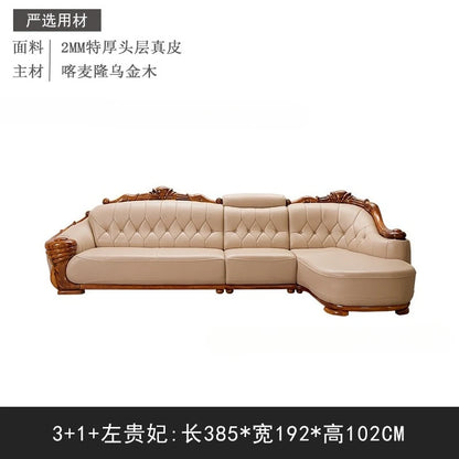 European leather sofa corner combination home high-end luxury living room new Chinese first layer cowhide solid wood