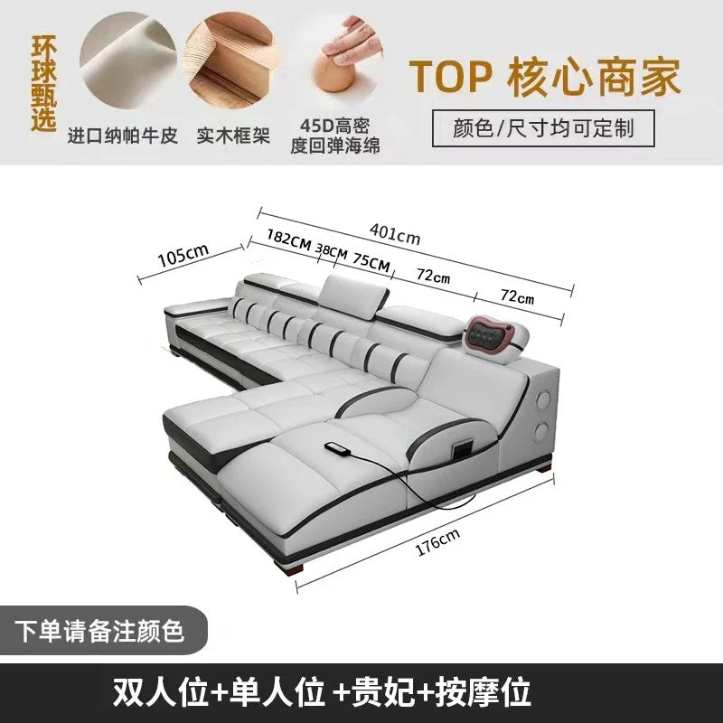 Massage Modern Leather Sofa Luxury Multi Functional Italian Recliner Sofa Couch Puffs Divano Da Soggiorno Living Room Furniture