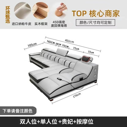Massage Modern Leather Sofa Luxury Multi Functional Italian Recliner Sofa Couch Puffs Divano Da Soggiorno Living Room Furniture