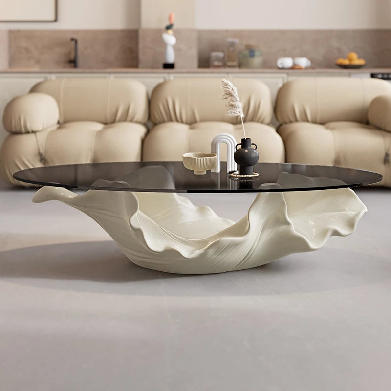 Table à thé moderne en verre de qualité supérieure, mobilier de luxe à une feuille de styliste artistique haut de gamme pour Table basse de salon