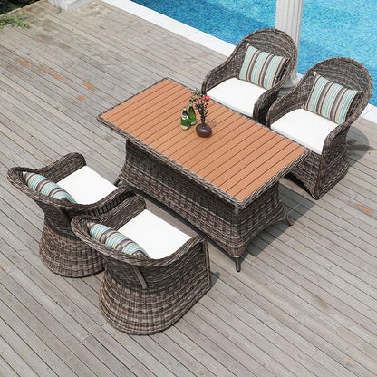 US Retro Outdoor Rattan Cafe Restaurant Table and Chair Combination Open-air Courtyard Garden Rattan Dining Table and Chairs