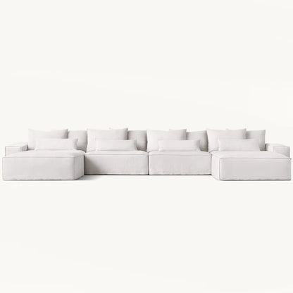 Luxury White Indoor Minimalist Modular Furniture Deep Seat U Shape Fabric Modern Chaise Lounge Sofas