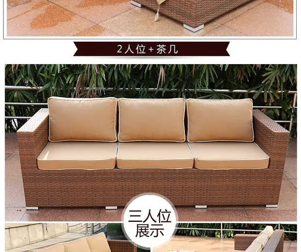 Outdoor Open-air Garden Sofas Hotel Backrest Modern Leisure Garden Sofas Balcony Pe Rattan Furniture Sofá Do Jardim MHHYSF